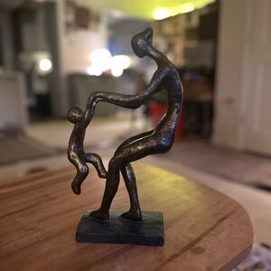 Parent and Child sculpture 12”H resin gold black